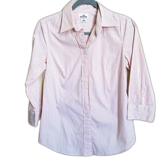 J Crew pink top Long Sleeve Striped Button-Down Haberdashery shirt size S preppy - Picture 1 of 6